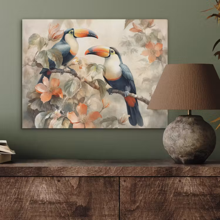 Toekan - Vogels - Bloemen - Tak PET vilt klein -sfeer2