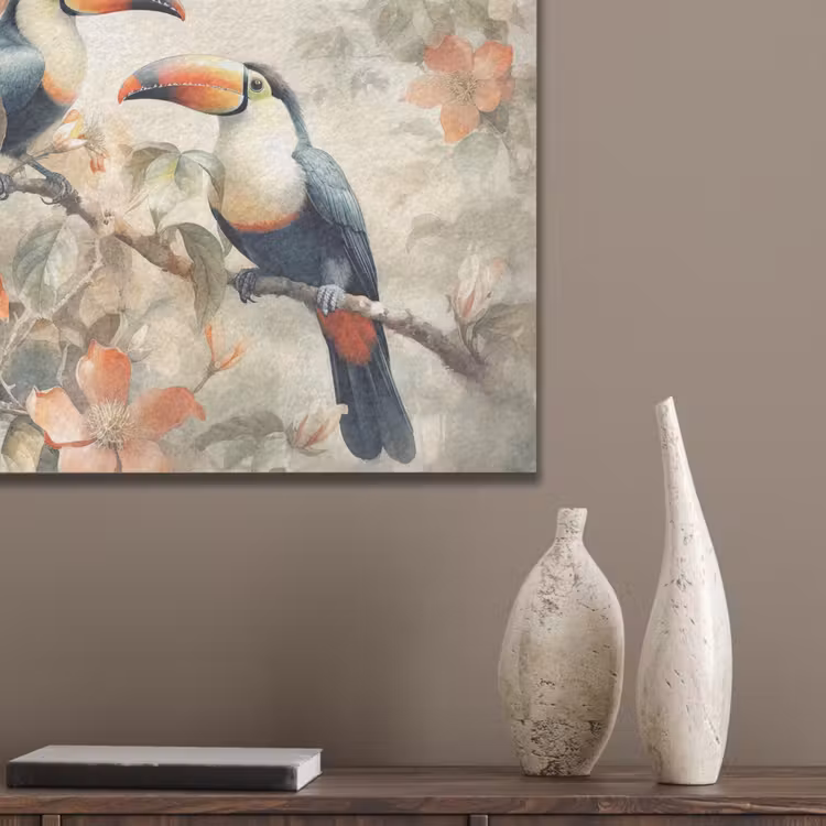 Toekan - Vogels - Bloemen - Tak PET vilt klein -sfeer6_closeup