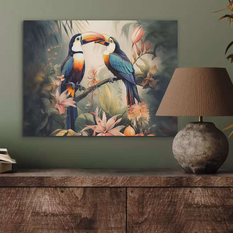 Toekan - Vogels - Bloemen - Natuur - Jungle PET vilt klein -sfeer2