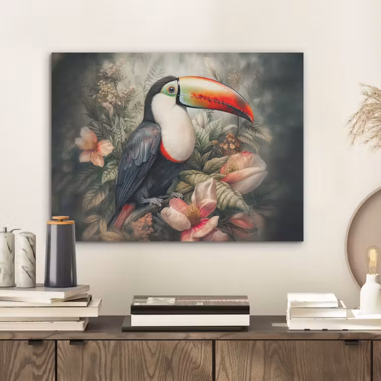 Toekan - Vogels - Bloemen - Planten - Tropisch PET vilt klein -sfeer1