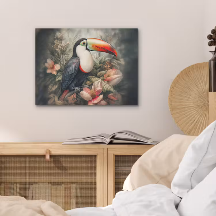 Toekan - Vogels - Bloemen - Planten - Tropisch PET vilt klein -sfeer3