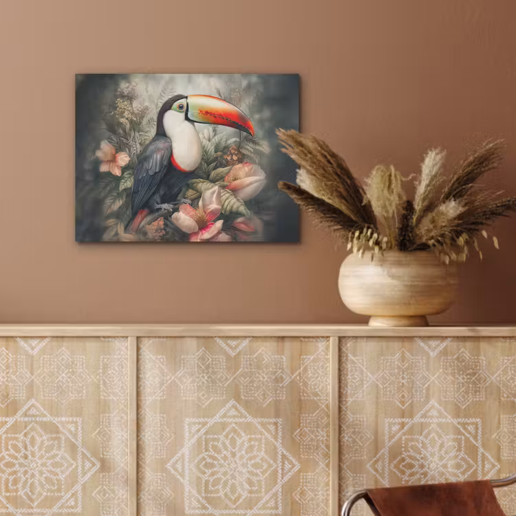 Toekan - Vogels - Bloemen - Planten - Tropisch PET vilt klein -sfeer4