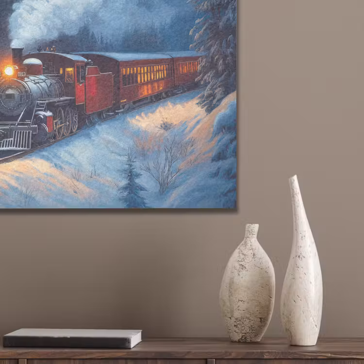 Trein - Kerst - Sneeuw - Kersttrein PET vilt klein -sfeer6_closeup