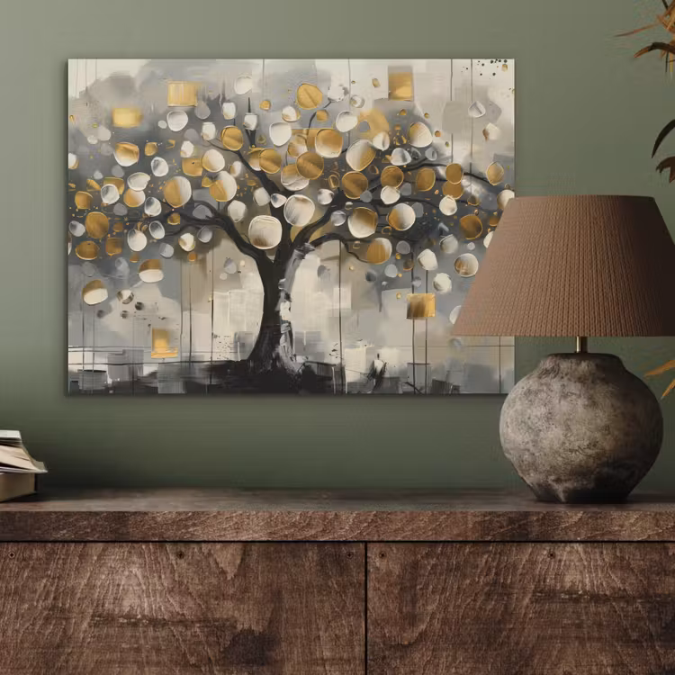 Boom - Abstract - Beige - Goud - Zwart PET vilt klein -sfeer2
