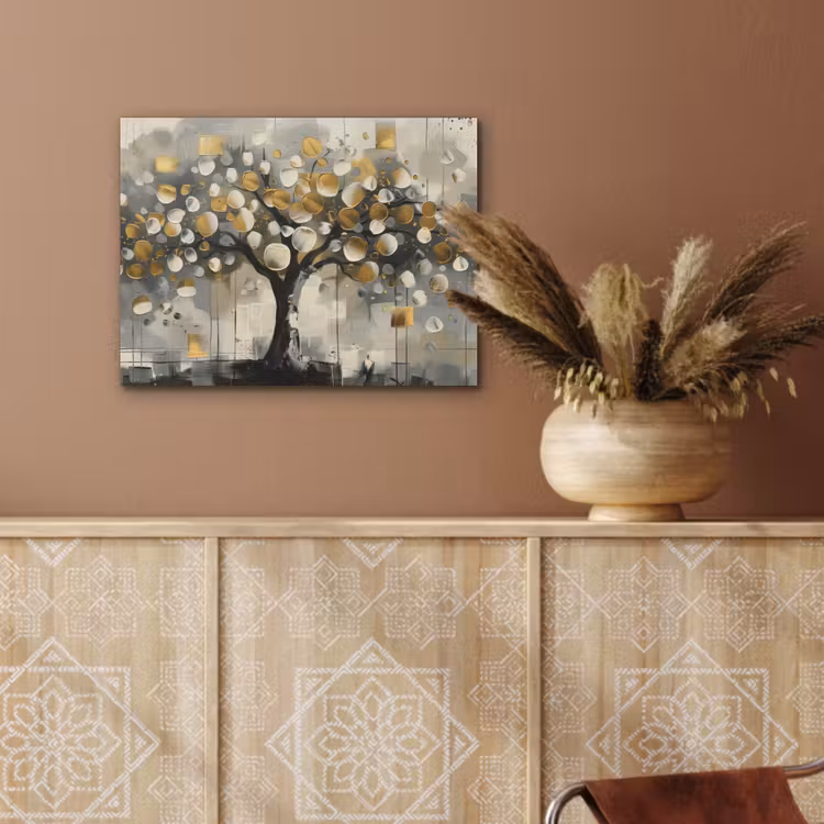 Boom - Abstract - Beige - Goud - Zwart PET vilt klein -sfeer4