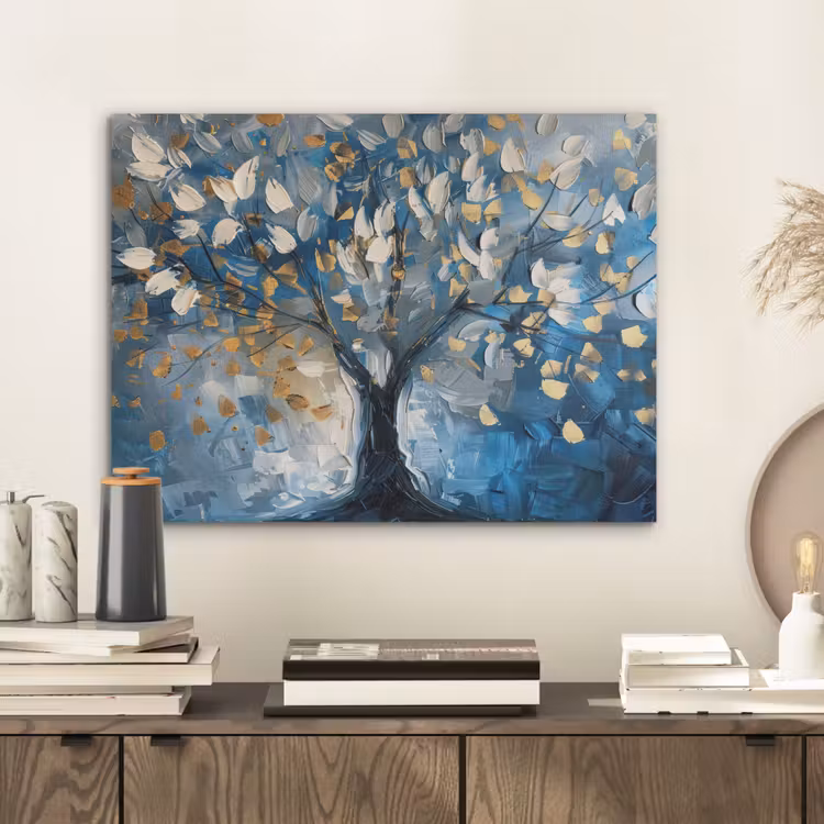 Boom - Blauw - Goud - Abstract PET vilt klein -sfeer1