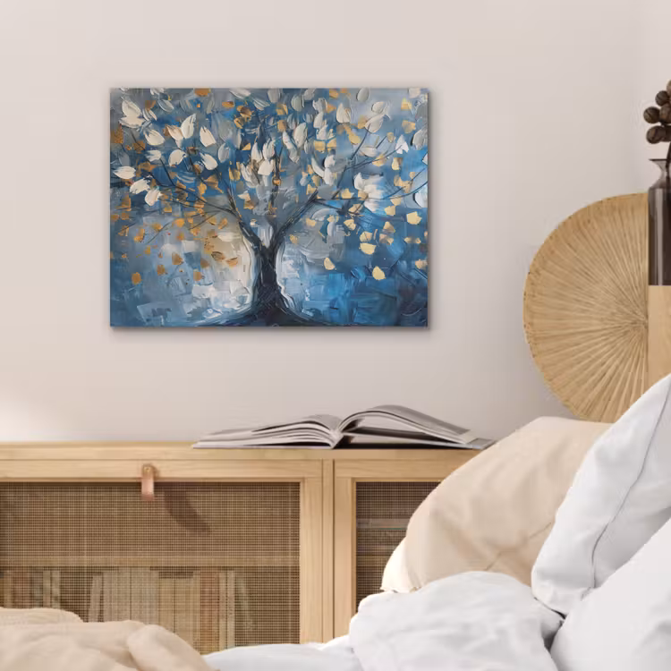 Boom - Blauw - Goud - Abstract PET vilt klein -sfeer3