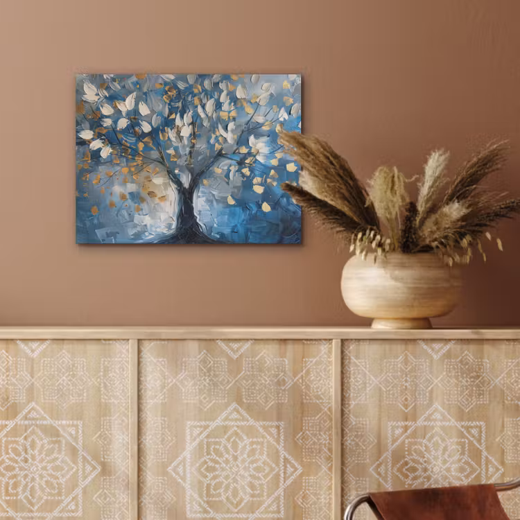 Boom - Blauw - Goud - Abstract PET vilt klein -sfeer4