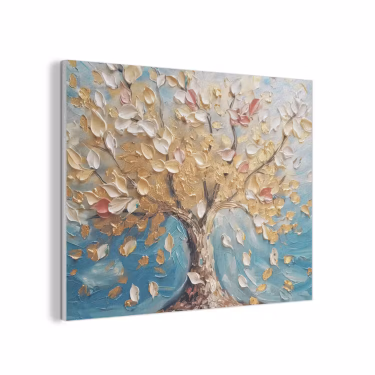 Boom - Blauw - Goud - Abstract - Modern PET vilt klein -3d