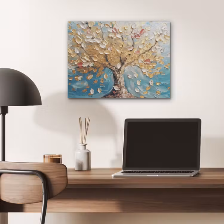 Boom - Blauw - Goud - Abstract - Modern PET vilt klein -sfeer5