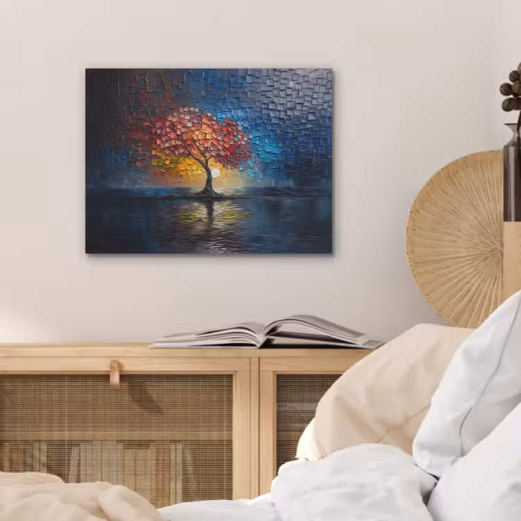 Boom - Blauw - Bladeren - Vakken PET vilt klein -sfeer3