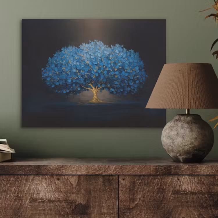 Boom - Blauw - Bladeren - Penseelstreken PET vilt klein -sfeer2