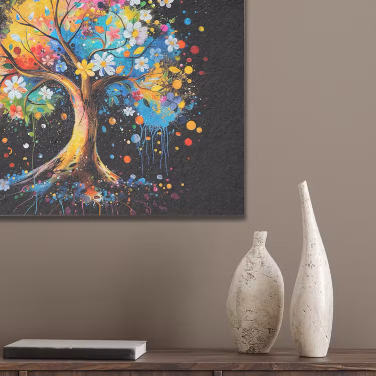 Boom - Kleurrijk - Bloemen - Zwart PET vilt klein -sfeer6_closeup