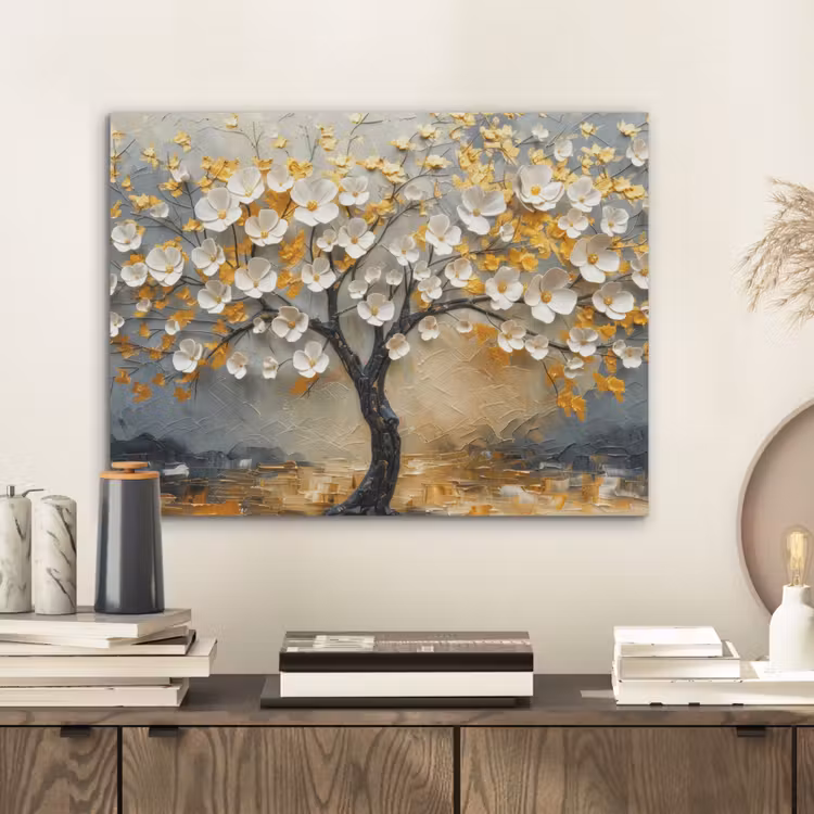 Boom - Bloemen - Goud - Beige PET vilt klein -sfeer1