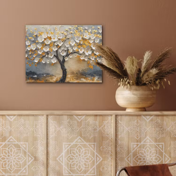 Boom - Bloemen - Goud - Beige PET vilt klein -sfeer4