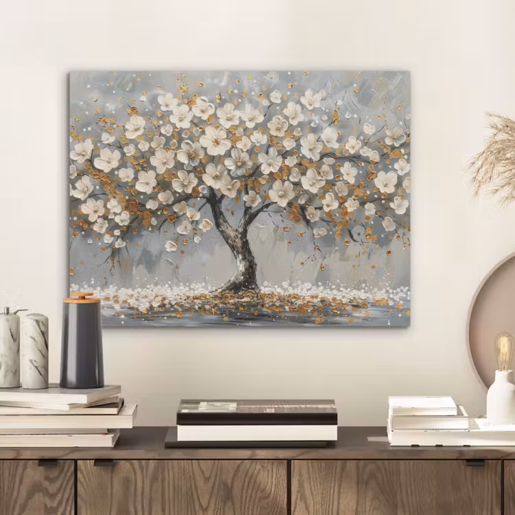 Boom - Bloemen - Wit - Natuur - Kunst PET vilt klein -sfeer1