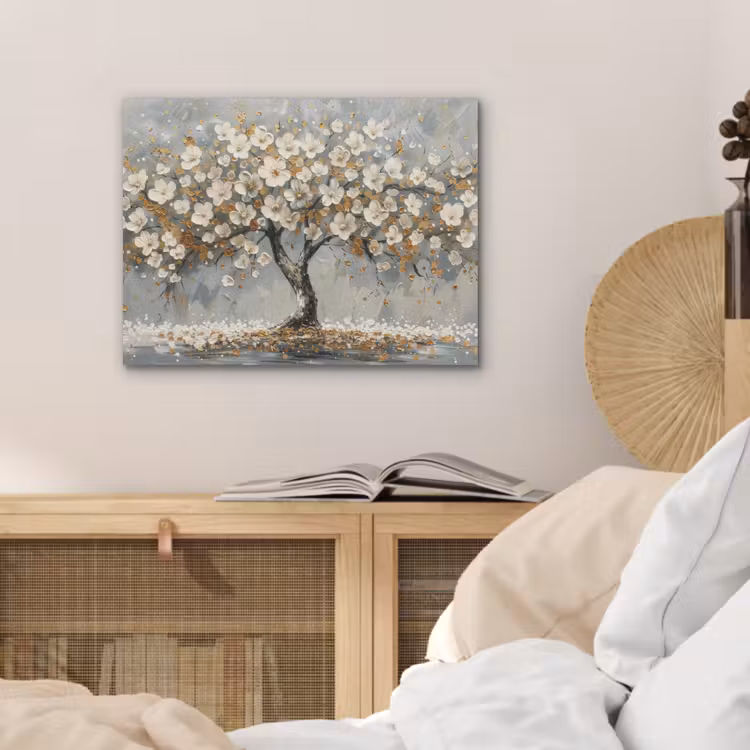 Boom - Bloemen - Wit - Natuur - Kunst PET vilt klein -sfeer3