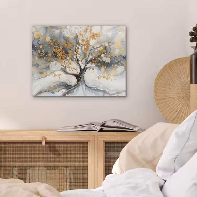 Boom - Modern - Abstract - Goud - Zwart - Wit PET vilt klein -sfeer3