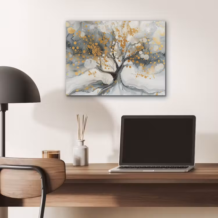 Boom - Modern - Abstract - Goud - Zwart - Wit PET vilt klein -sfeer5