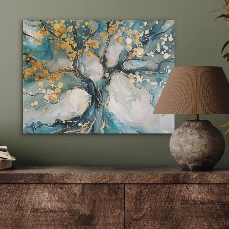 Boom - Modern - Verflook - Turquoise - Goud PET vilt klein -sfeer2