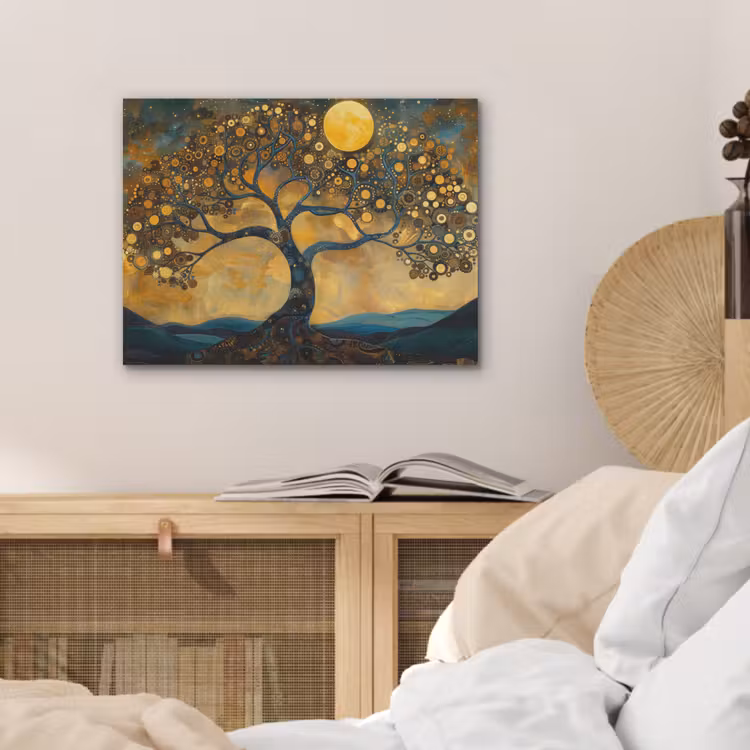 Boom - Maan - Bloemen - Goud - Kunst PET vilt klein -sfeer3