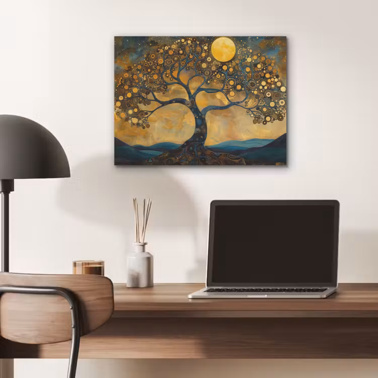Boom - Maan - Bloemen - Goud - Kunst PET vilt klein -sfeer5