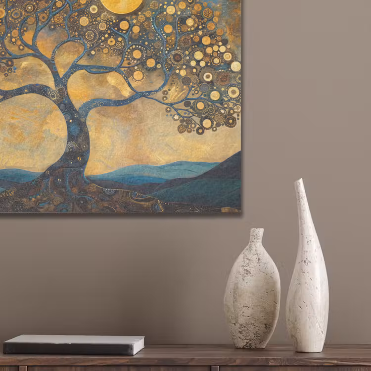 Boom - Maan - Bloemen - Goud - Kunst PET vilt klein -sfeer6_closeup
