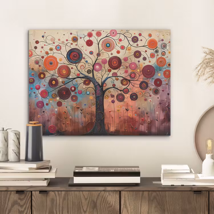 Levensboom - Bloemen - Roze - Hippie - Kunst PET vilt klein -sfeer1