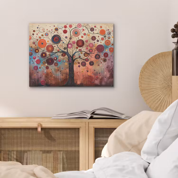 Levensboom - Bloemen - Roze - Hippie - Kunst PET vilt klein -sfeer3
