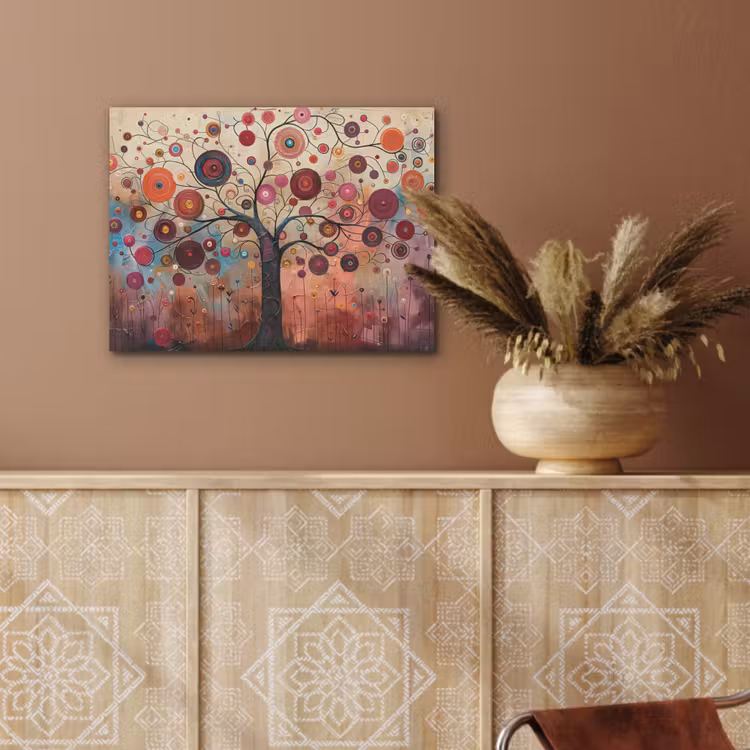Levensboom - Bloemen - Roze - Hippie - Kunst PET vilt klein -sfeer4