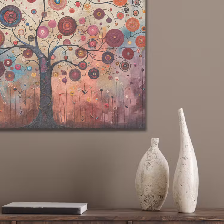 Levensboom - Bloemen - Roze - Hippie - Kunst PET vilt klein -sfeer6_closeup
