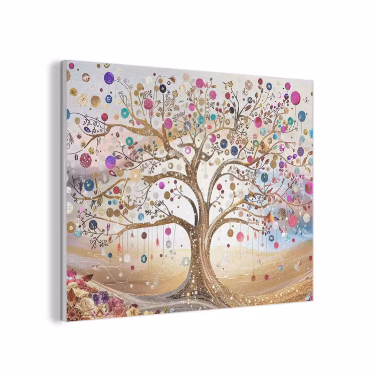 Levensboom - Goud - Kleurrijk - Abstract - Aesthetic PET vilt klein -3d