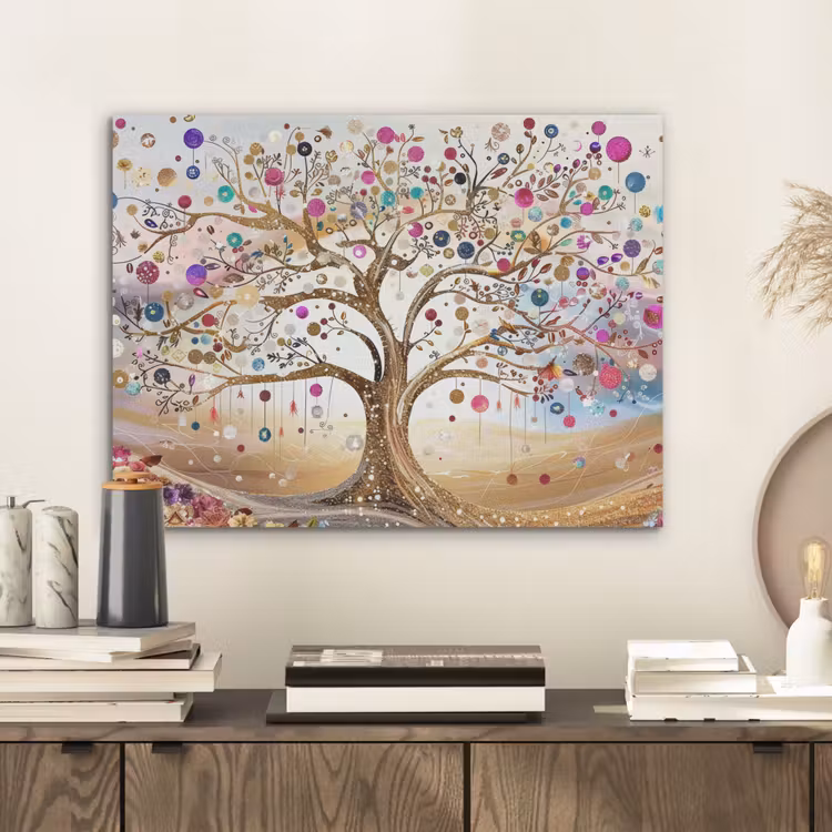 Levensboom - Goud - Kleurrijk - Abstract - Aesthetic PET vilt klein -sfeer1