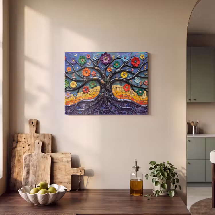 Levensboom - Mozaïek - Bloemen - Kleurrijk - Vrolijk PET vilt klein -sfeer2
