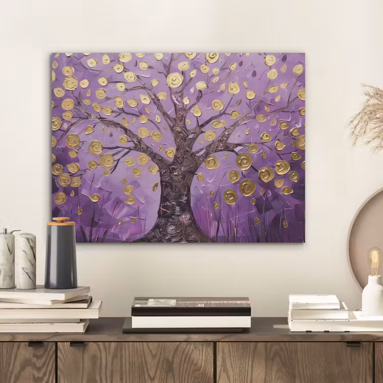 Levensboom - Boom - Paars - Goud - Modern PET vilt klein -sfeer1