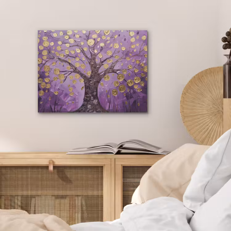 Levensboom - Boom - Paars - Goud - Modern PET vilt klein -sfeer3