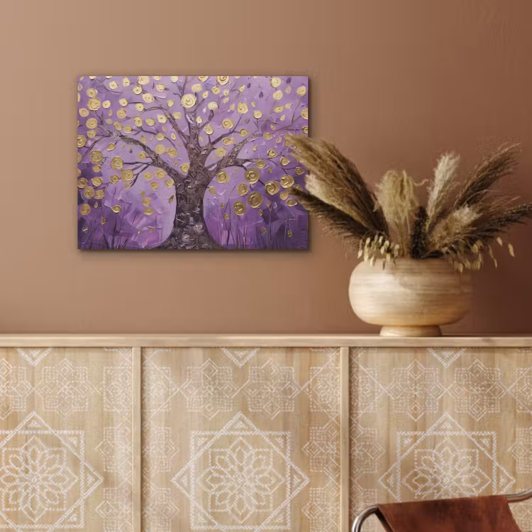Levensboom - Boom - Paars - Goud - Modern PET vilt klein -sfeer4