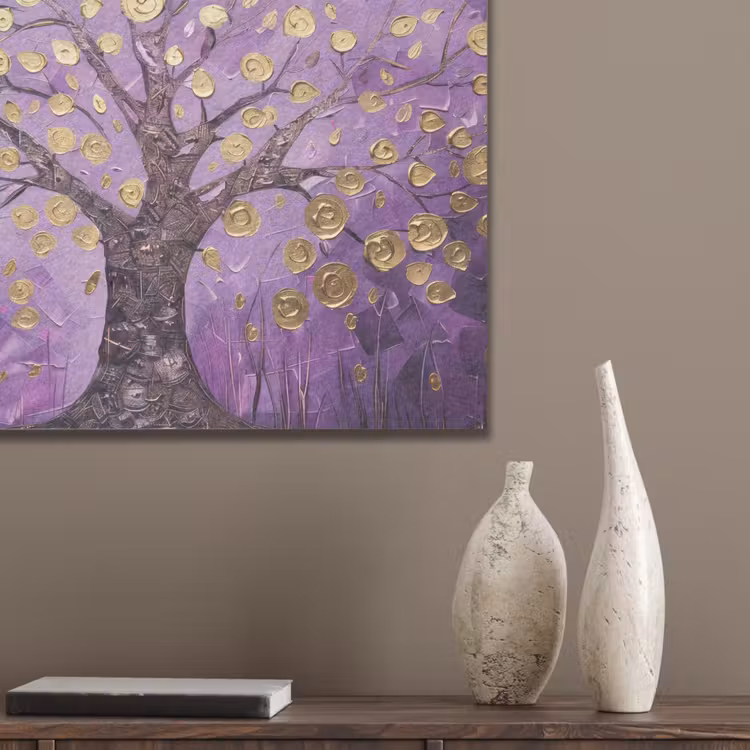 Levensboom - Boom - Paars - Goud - Modern PET vilt klein -sfeer6_closeup