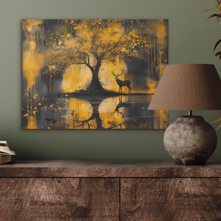 Boom - Verflook - Hert - Natuur - Goud PET vilt klein -sfeer2