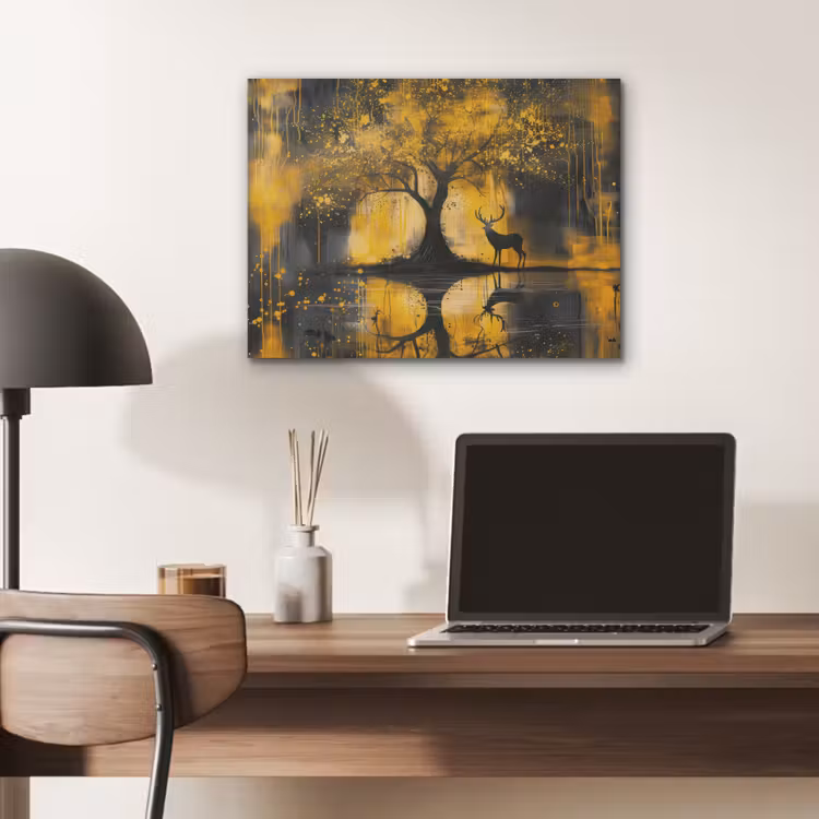 Boom - Verflook - Hert - Natuur - Goud PET vilt klein -sfeer5