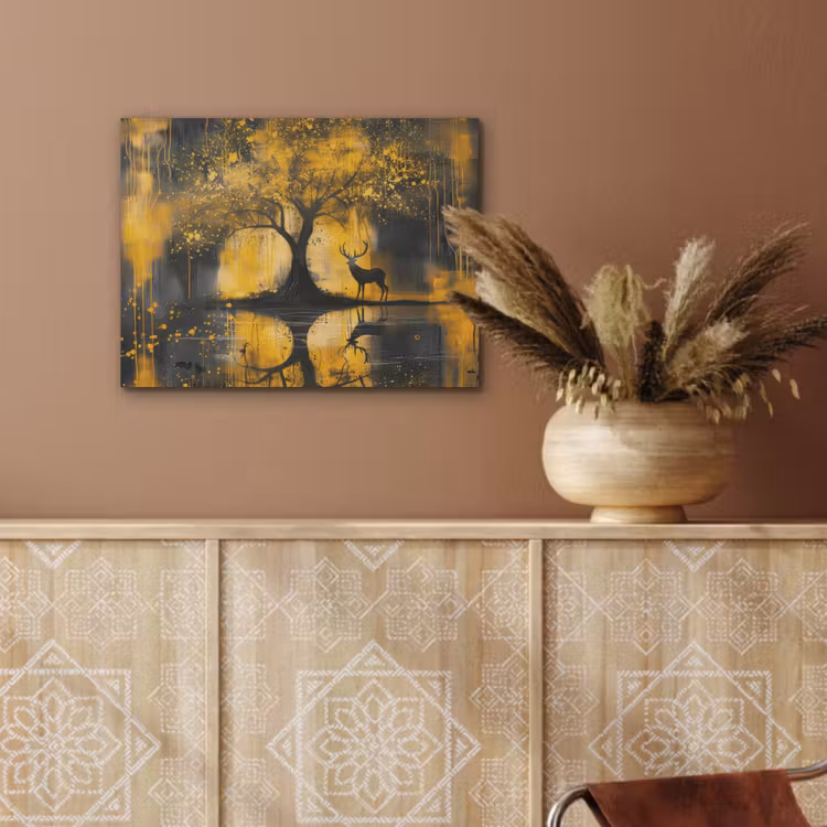 Boom - Verflook - Hert - Natuur - Goud PET vilt klein -sfeer4