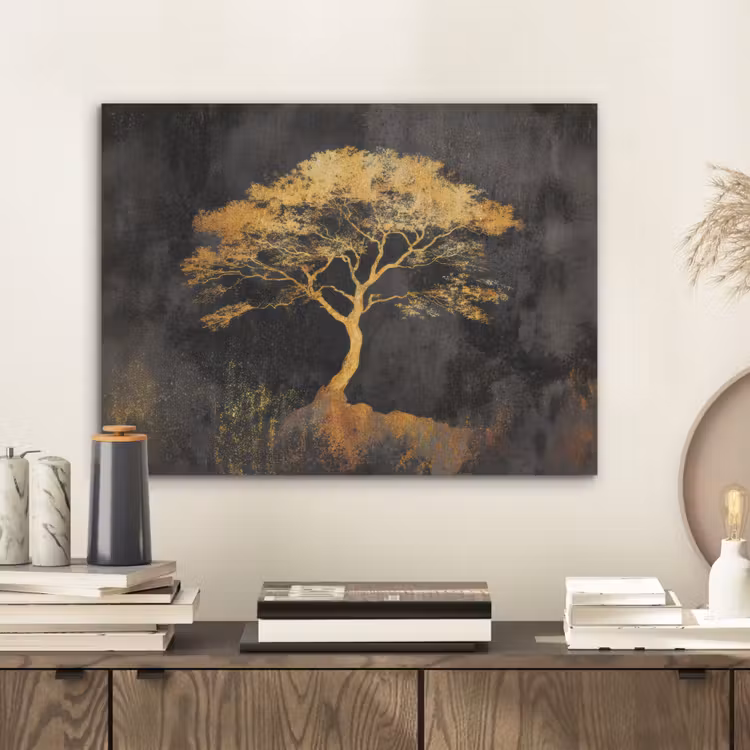 Boom - Schilderij - Goud - Abstract PET vilt klein -sfeer1