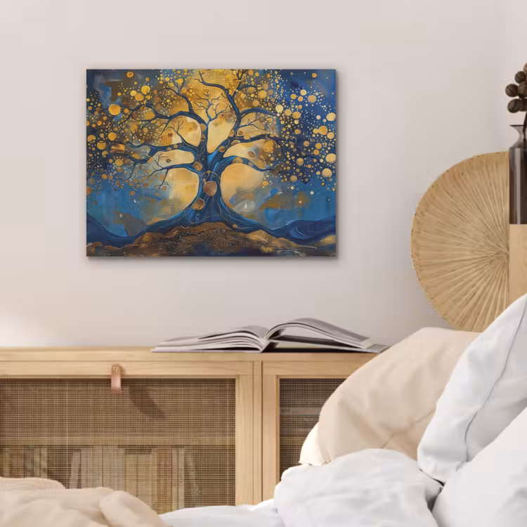 Boom - Levensboom - Blauw - Goud PET vilt klein -sfeer3