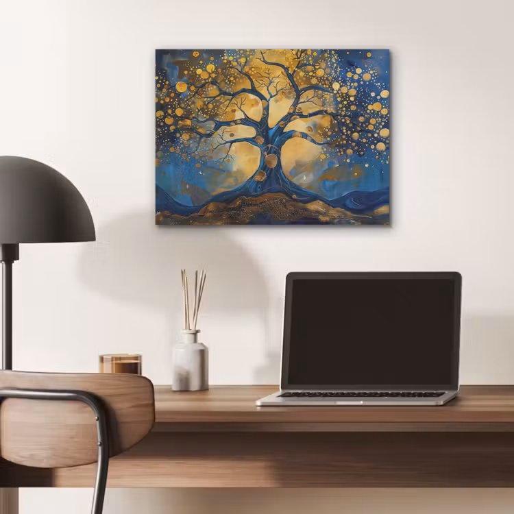 Boom - Levensboom - Blauw - Goud PET vilt klein -sfeer5