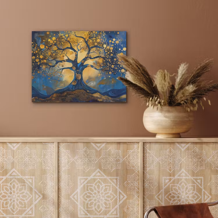 Boom - Levensboom - Blauw - Goud PET vilt klein -sfeer4