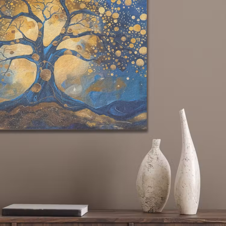 Boom - Levensboom - Blauw - Goud PET vilt klein -sfeer6_closeup