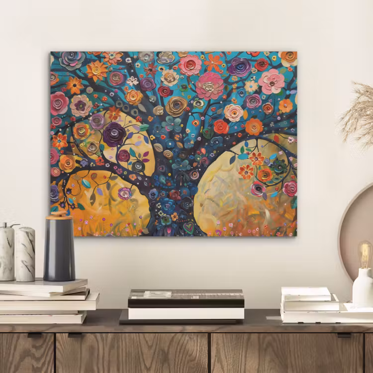 Boom - Levensboom - Kleurrijk - Bloemen - Modern PET vilt klein -sfeer1