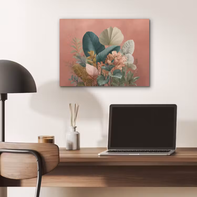 Tropische bladeren - Bloemen - Roze - groen PET vilt klein -sfeer5