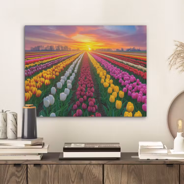 Tulpenveld - Zonsondergang - Kleurrijk PET vilt klein -sfeer1