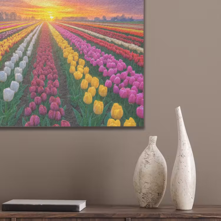 Tulpenveld - Zonsondergang - Kleurrijk PET vilt klein -sfeer6_closeup